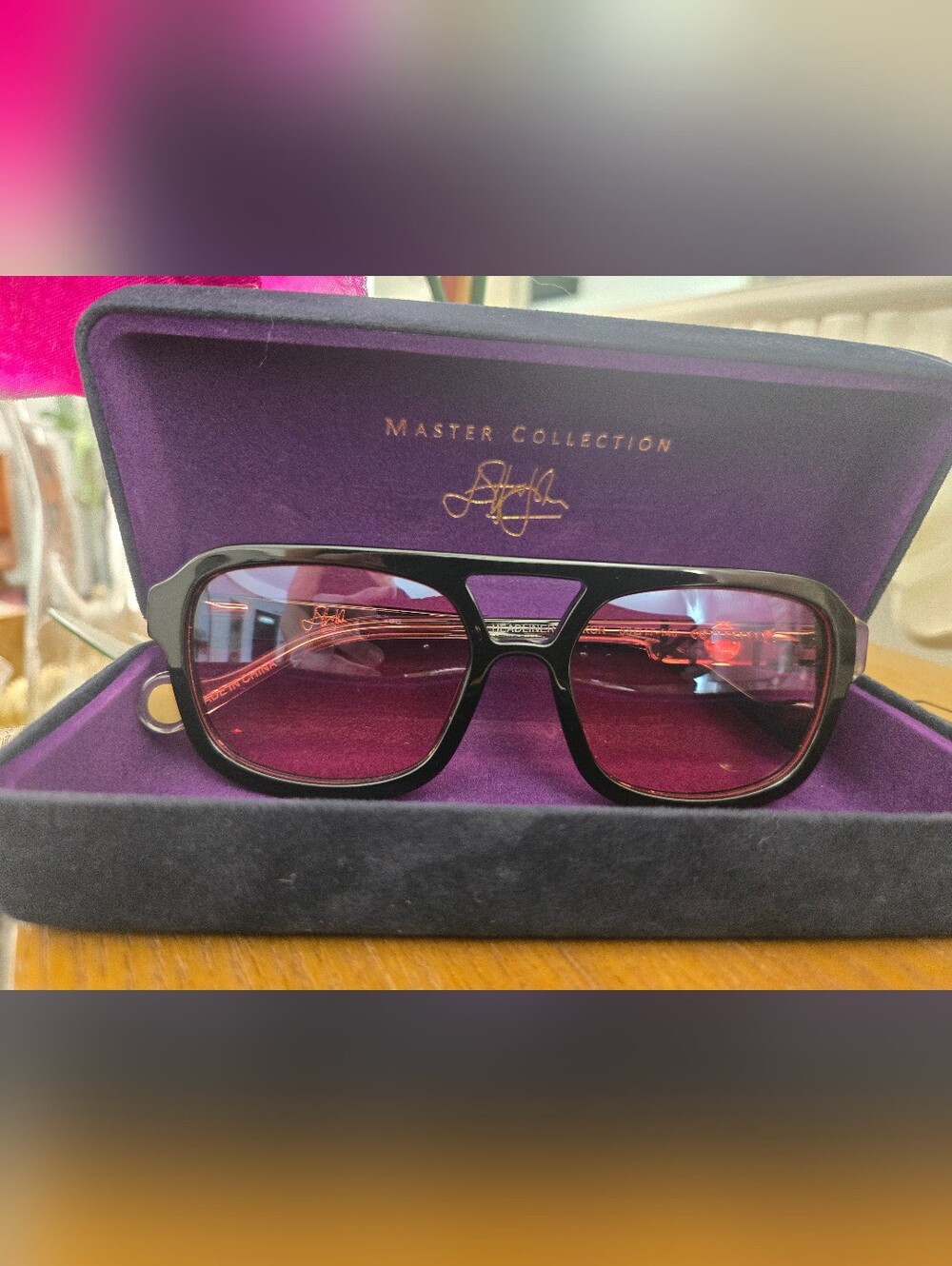 Elton John Men's Black Sunglasses with Purple Lenses